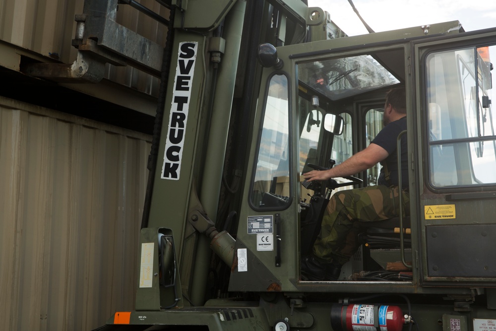 U.S. Marine gear gets transported for Trident Juncture