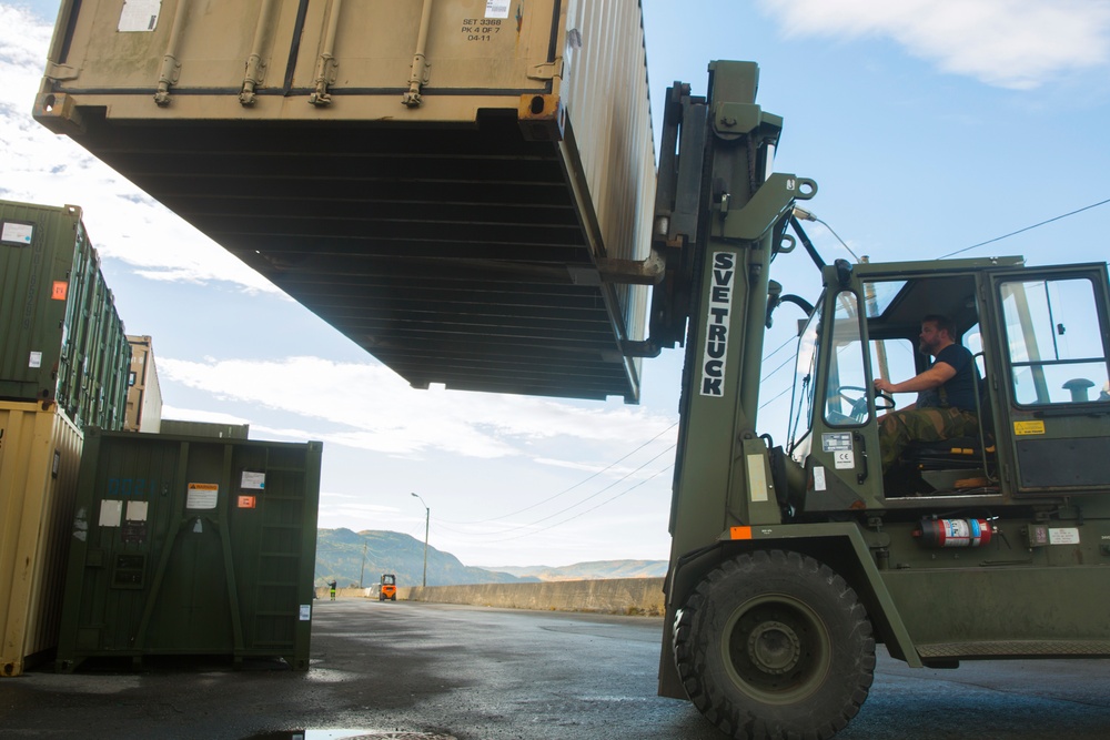 U.S. Marine gear gets transported for Trident Juncture