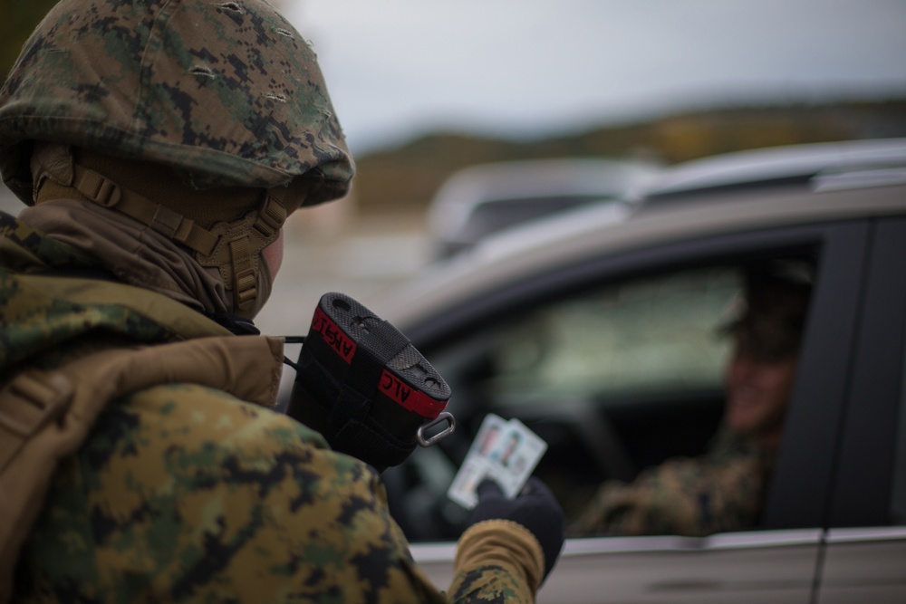 U.S. Marines and Norwegian Soldiers Guard an Entry Control Point in Hell, Norway