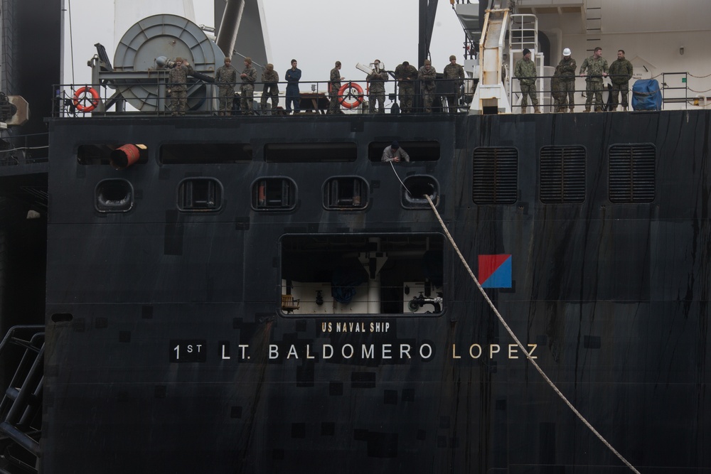 U.S. Marines and Norwegian Service Members Unload USNS 1st Lt. Baldomero Lopez