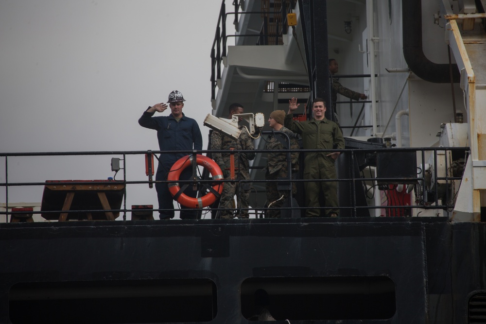 U.S. Marines and Norwegian Service Members Unload USNS 1st Lt. Baldomero Lopez