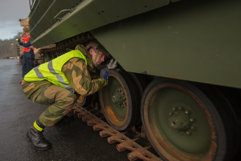 U.S. Marines and Norwegian Service Members Unload USNS 1st Lt. Baldomero Lopez