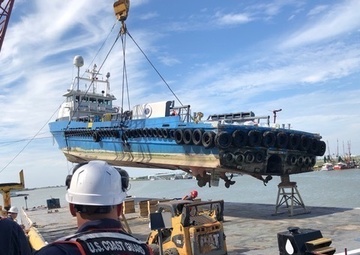 Coast Guard oversees damaged vessel lift operation near Cameron, Louisiana