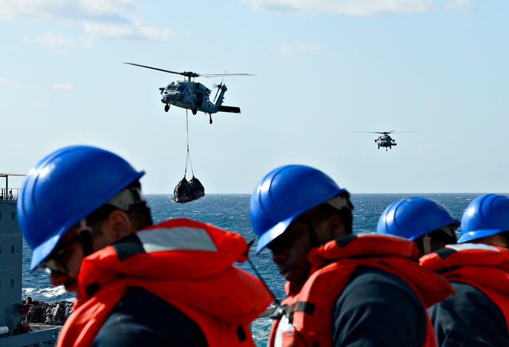 Connected replenishment with USS Wasp and USNS Tippecanoe