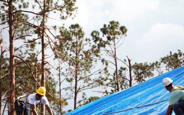 U.S. Army Corps of Engineers installs temporary roofing on homes of Florida Panhandle residents