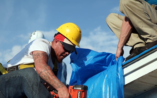 U.S. Army Corps of Engineers installs temporary roofing on homes of Florida Panhandle residents