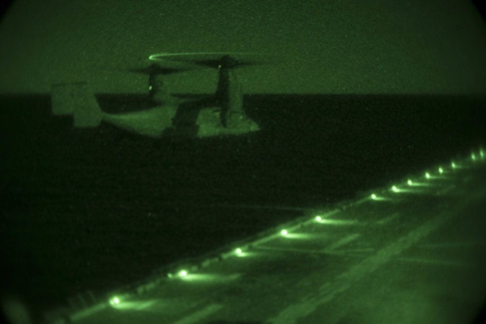 MV-22 Osprey night flight ops on the USS Kearsarge