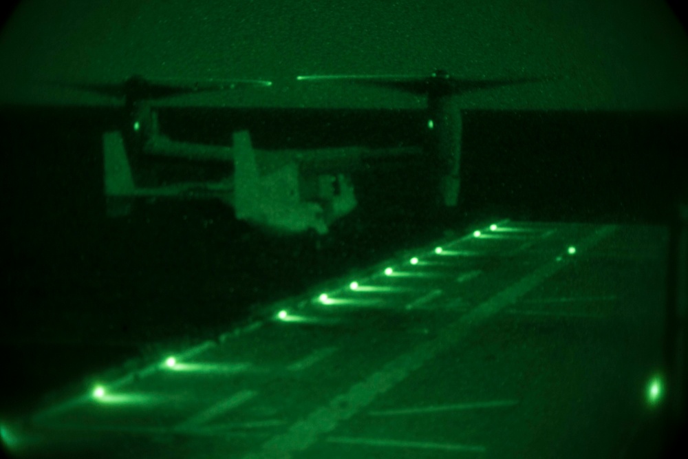 MV-22 Osprey night flight ops on the USS Kearsarge