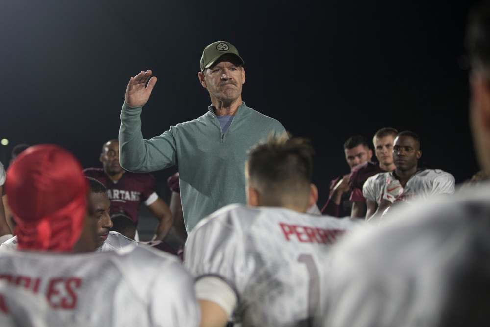 Marines and Sailors square off in the Camp Pendleton Football League Championship