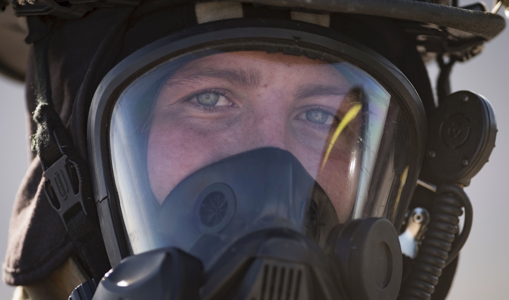 99th CES, local fire department battle simulated aircraft fire