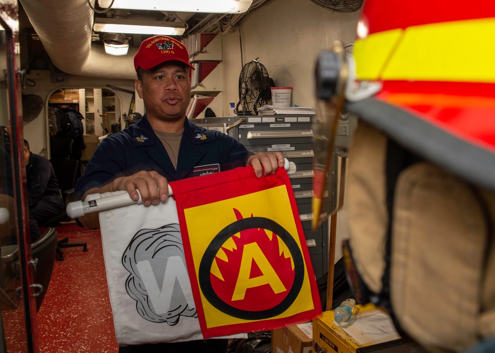 Bonhomme Richard Sailors Train in Condition II Damage Control Drill