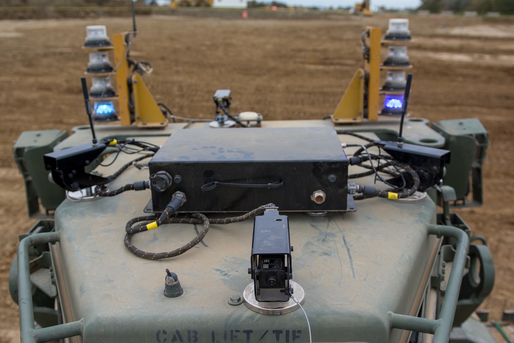 U.S. Army Reserve engineers experiment with a remote controlled bull-dozer