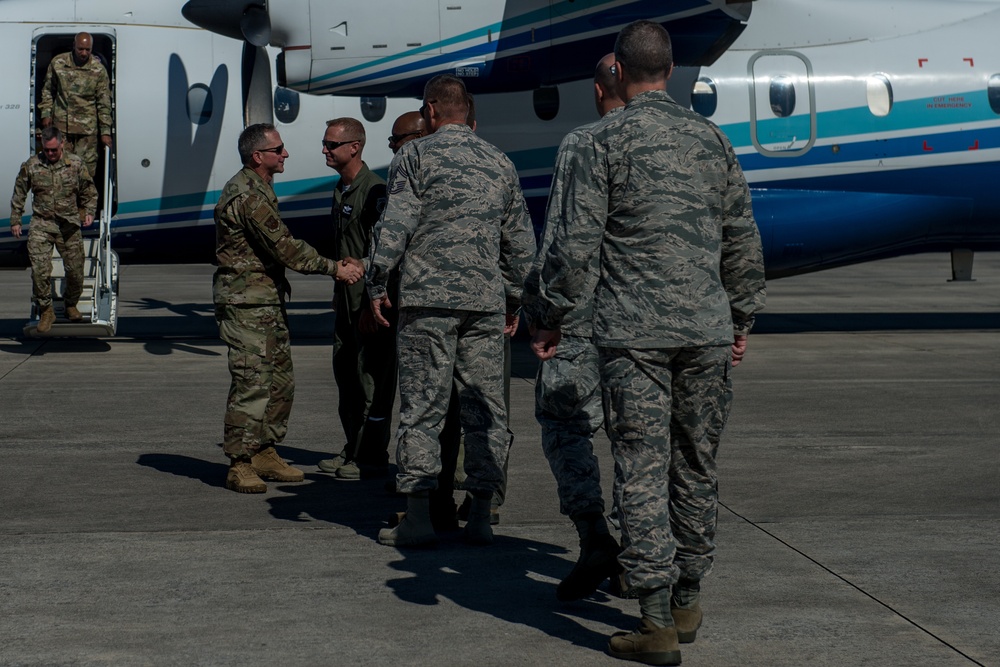 Air Force Chief of Staff and Chief Master Sgt. of the Air Force troops at Tyndall Air Force Base