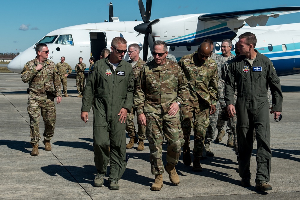 Air Force Chief of Staff and Chief Master Sgt. of the Air Force troops at Tyndall Air Force Base