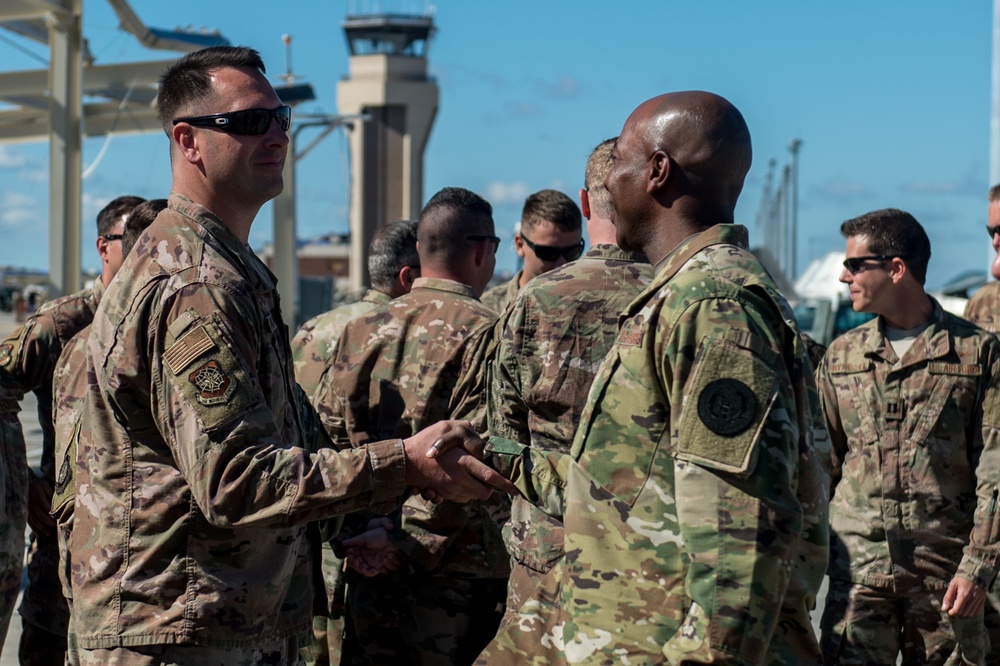 Air Force Chief of Staff and Chief Master Sgt. of the Air Force troops at Tyndall Air Force Base