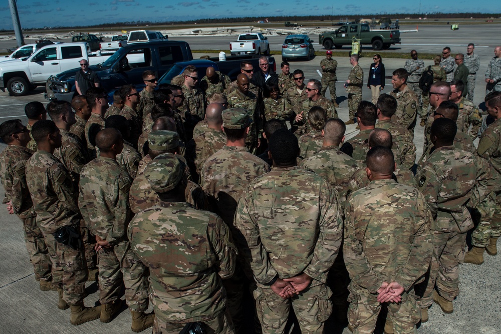 Air Force Chief of Staff and Chief Master Sgt. of the Air Force troops at Tyndall Air Force Base