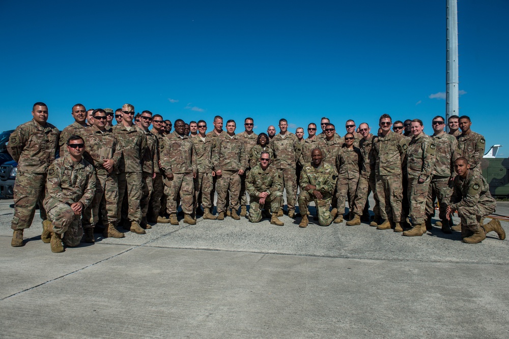 Air Force Chief of Staff and Chief Master Sgt. of the Air Force troops at Tyndall Air Force Base