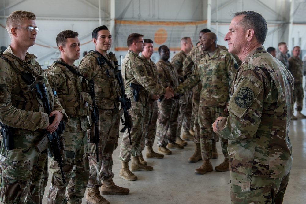 Air Force Chief of Staff and Chief Master Sgt. of the Air Force troops at Tyndall Air Force Base