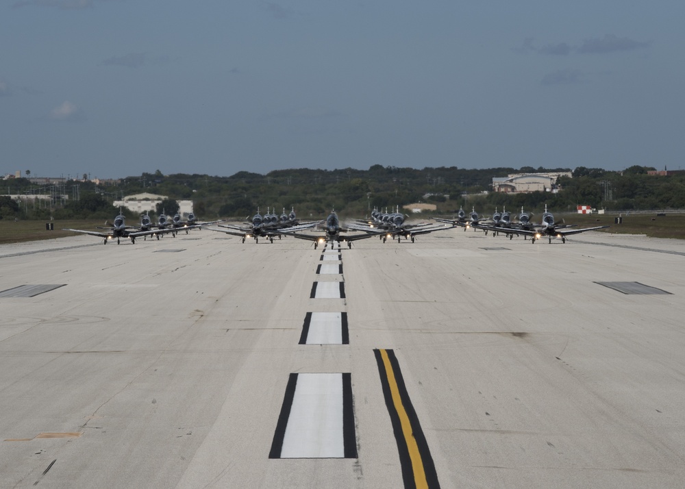 T-6 Texan IIs from the 559th Flying Training Squadron and the 39th FTS participated in an “Elephant Walk” Oct. 26, 2018, at Joint Base San Antonio-Randolph, Texas.