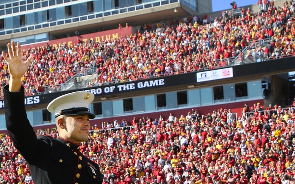 Sgt Nicholas Rojas Hero of the Game at ISU Football