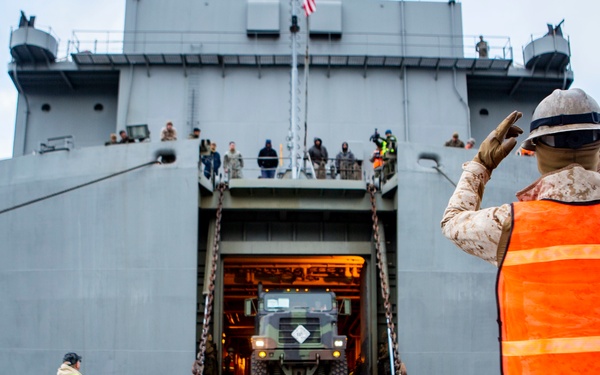 SS Wright (T-AVB-3) arrives in Norway during Trident Juncture 18