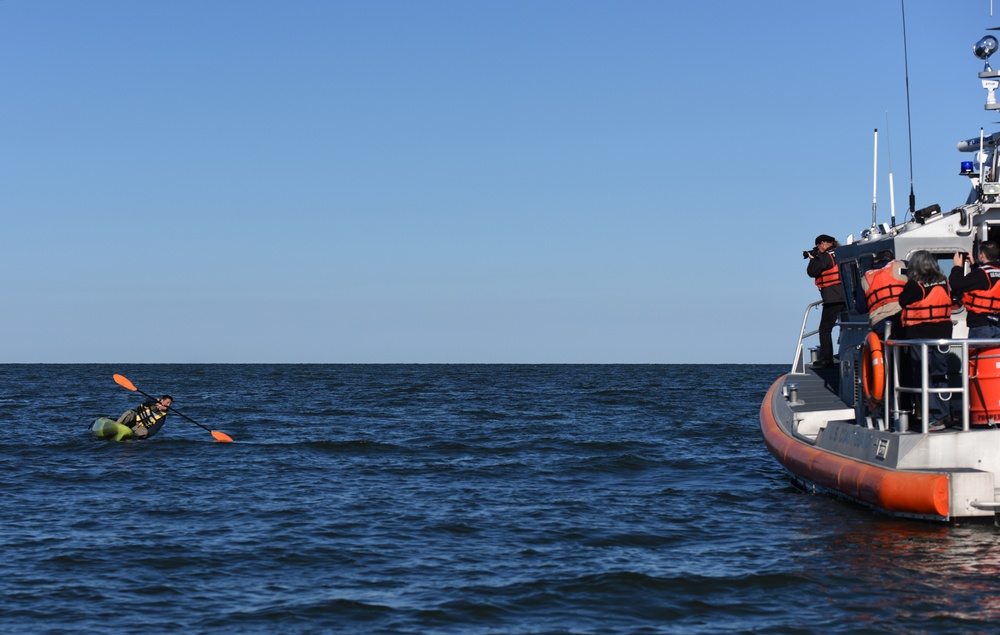 Coast Guard Station Cape Charles crew demonstrates cold water survival in Cape Charles, Va.