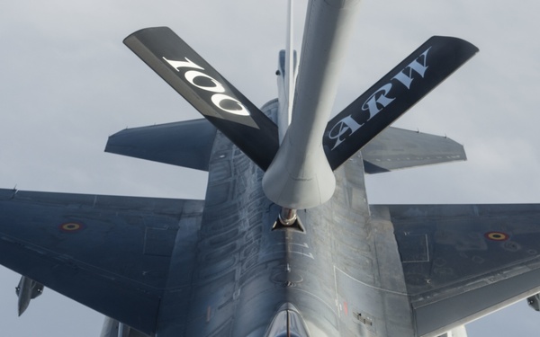 Belgian F-16s fly in formation during Exercise Trident Juncture 18