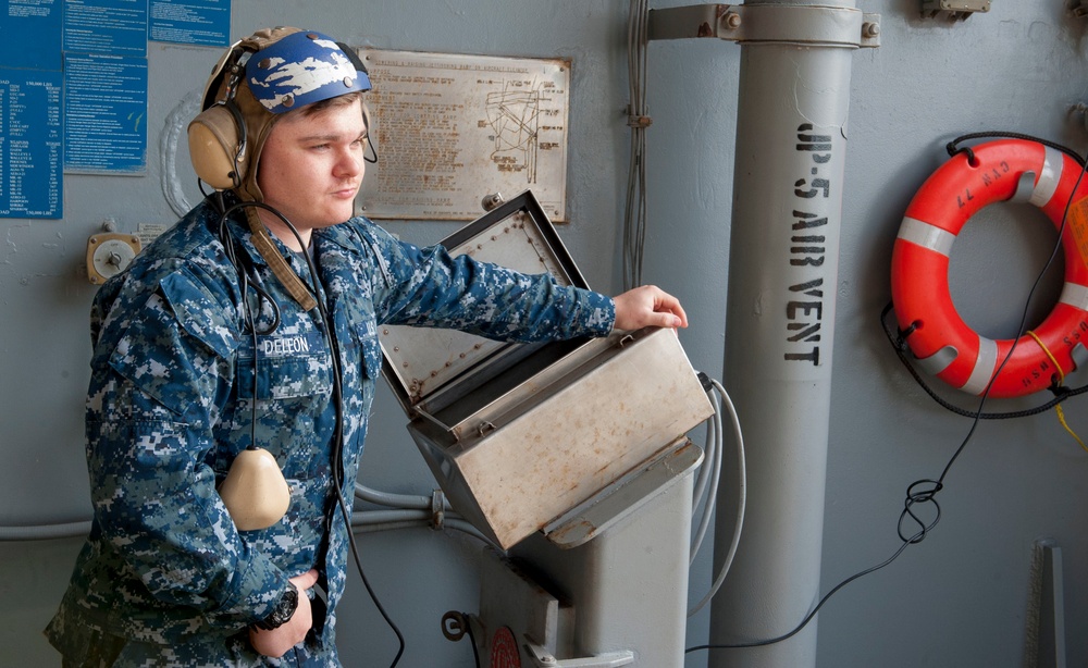 Sailor Oprerates Aircraft Elevator