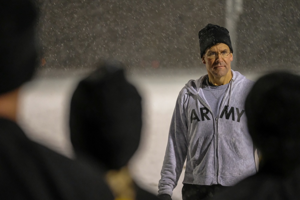 Secretary of the Army conducts PT with Fort Carson Soldiers