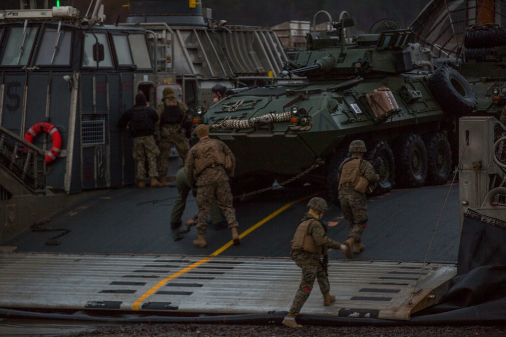 U.S. Marines and Sailors attack the beach during Trident Juncture 2018