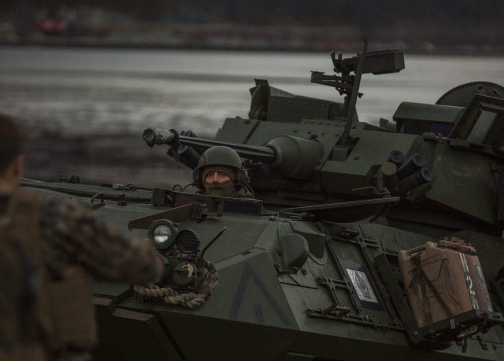 U.S. Marines and Sailors attack the beach during Trident Juncture 2018