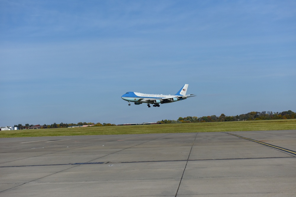 Air Force One Arrives at Pittsburgh International Airport