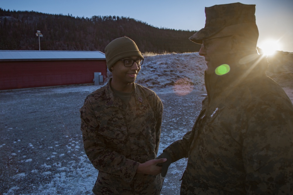 II Marine Expeditionary Force Commanding General visits with Marines of 2nd Marine Logistics Group-Forward in Norway