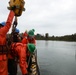 Coast Guard Cutter Bluebell sets a mooring buoy at Tongue Point