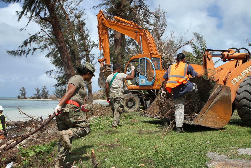 Soldiers clearing debris during Tyhpoon Yutu recovery efforts