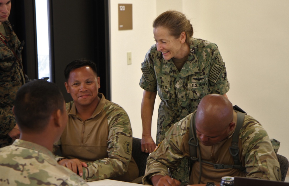 Rear Adm. Chatfield visits with Saipan Soldiers during Typhoon Yutu recovery efforts