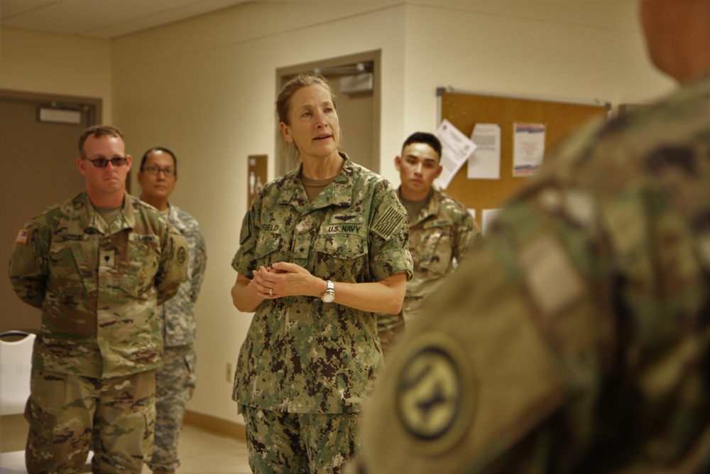 Rear Adm. Chatfield visits with Soldiers in Saipan during Typhoon Yutu recovery efforts