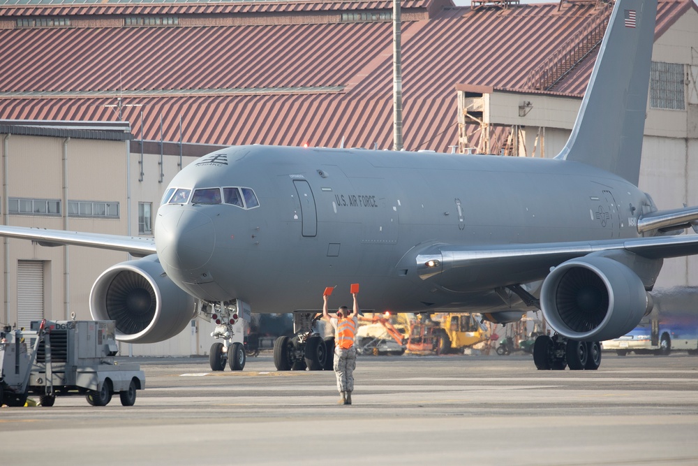 A Boeing KC-46 visits to Yokota