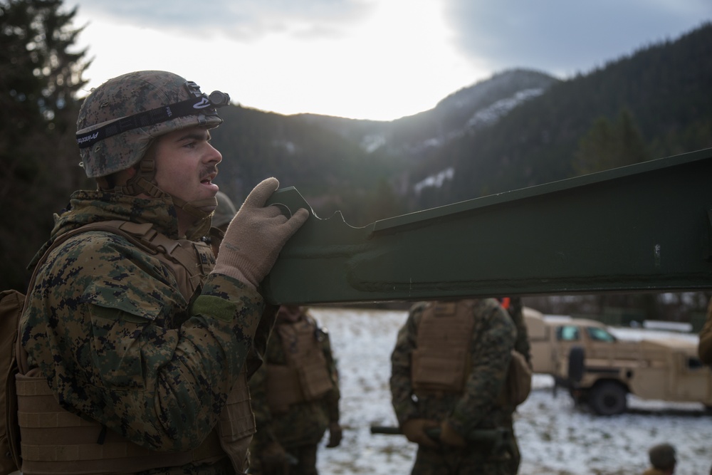 2nd Light Armored Reconnaissance and Norwegian Soldiers Cross Bridge Built by 8th Engineer Support Battalion