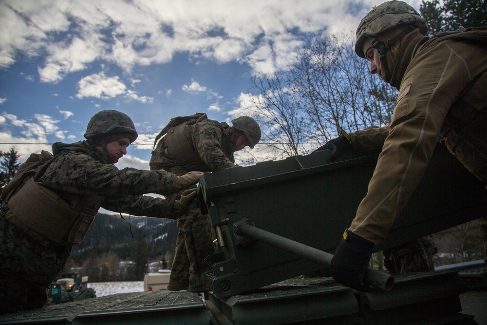 2nd Light Armored Reconnaissance and Norwegian Soldiers Cross Bridge Built by 8th Engineer Support Battalion