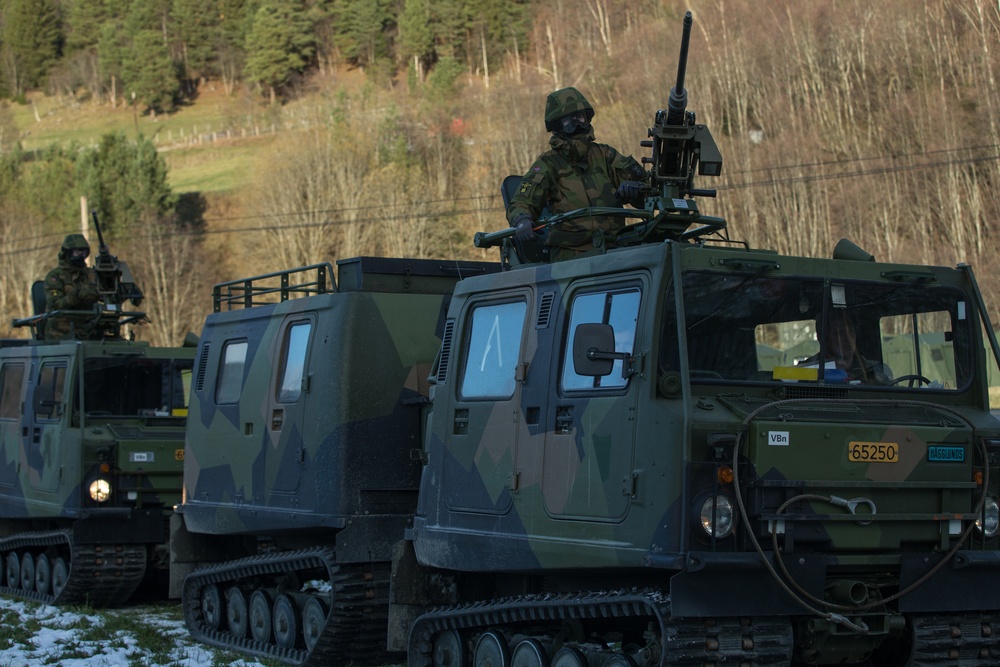 2nd Light Armored Reconnaissance and Norwegian Soldiers Cross Bridge Built by 8th Engineer Support Battalion