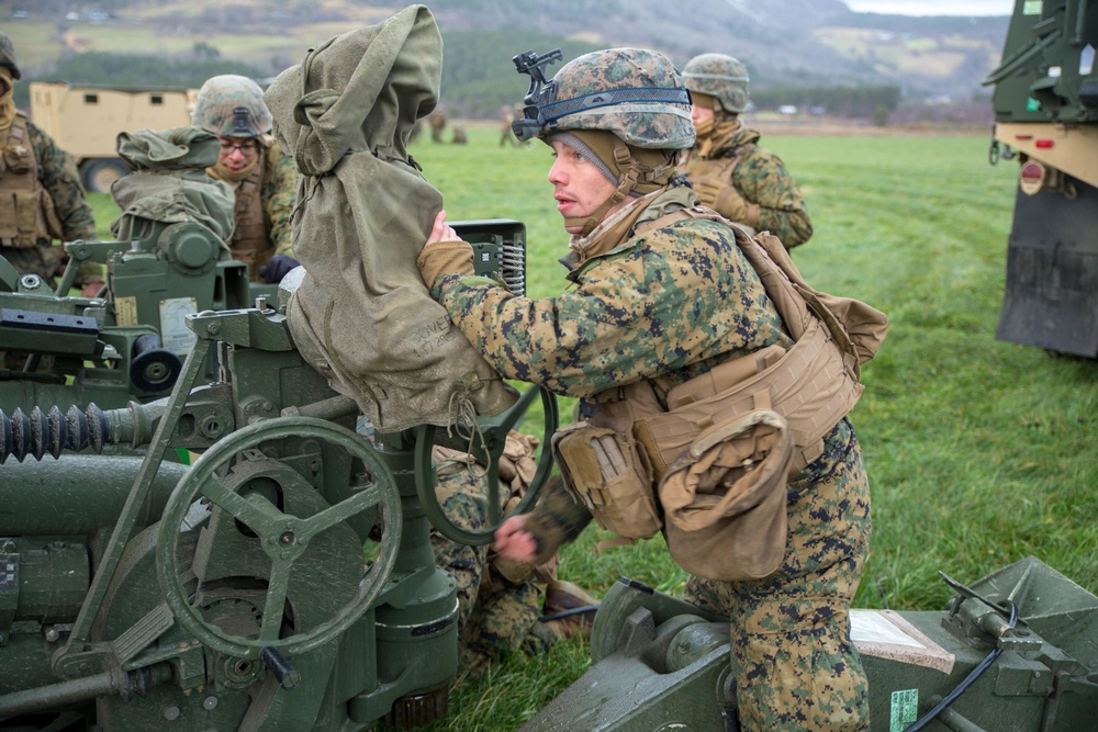 U.S. Marines with 2D Marine Division set up M777A2 Light Towed Howitzer