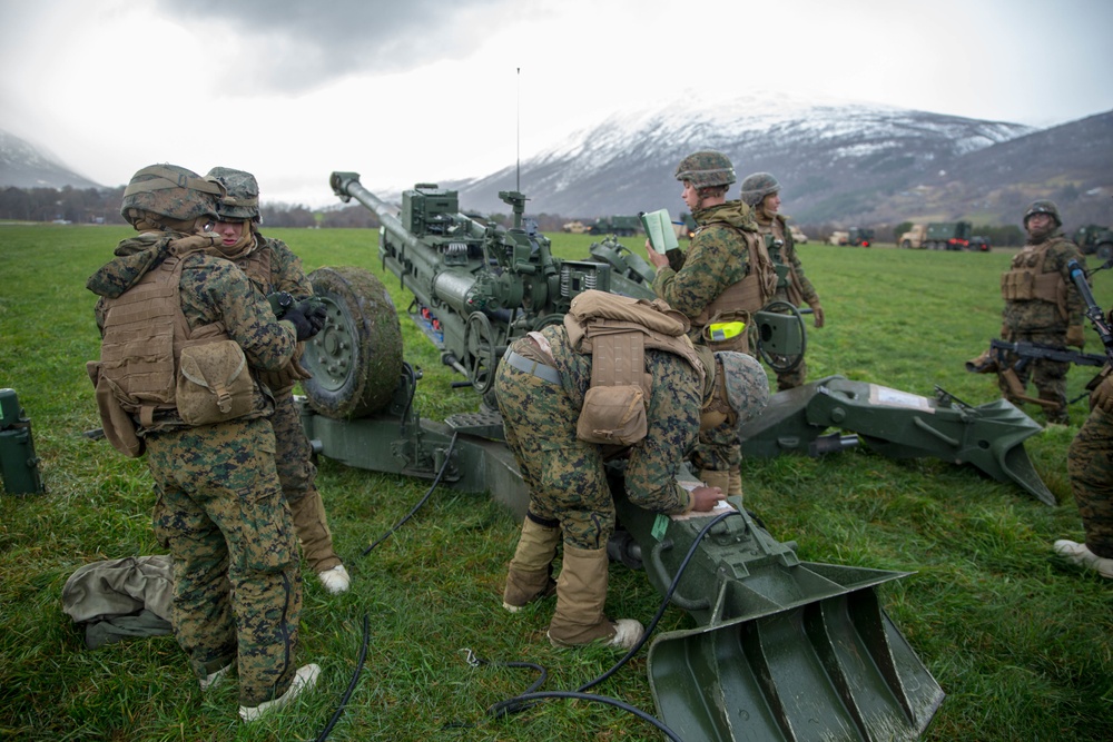 U.S. Marines with 2D Marine Division set up M777A2 Light Towed Howitzer