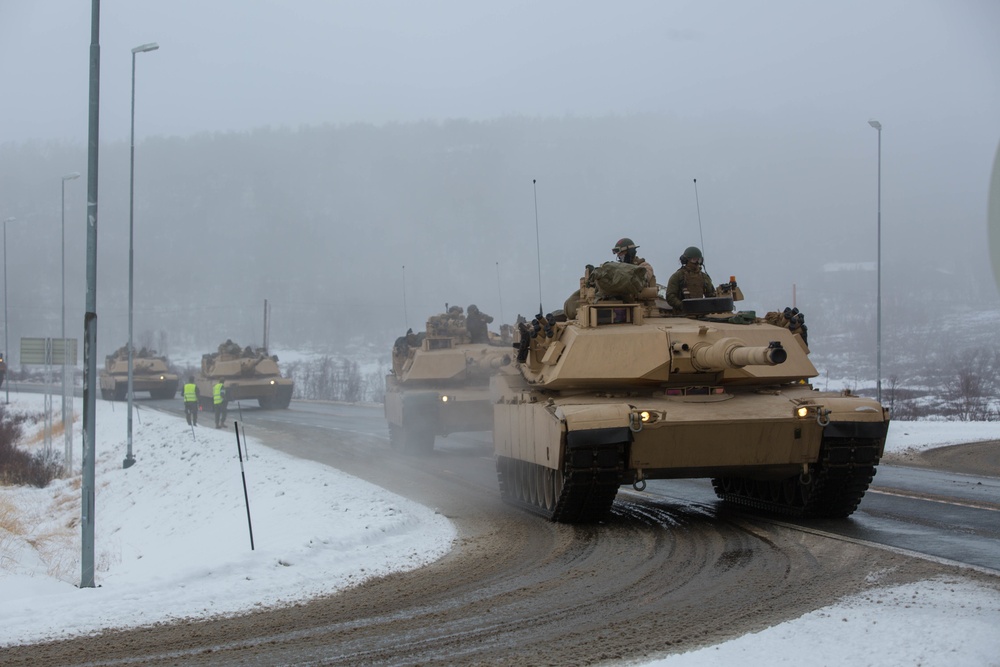 U.S. Marines with 2nd Tank Battalion travel