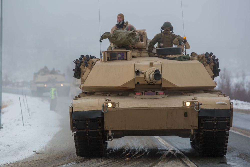 U.S. Marines with 2nd Tank Battalion travel