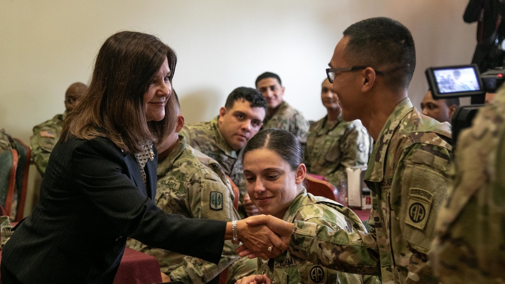 Second Lady of the United States, Karen Pence, visits military spouses and Soldiers at Fort Bragg