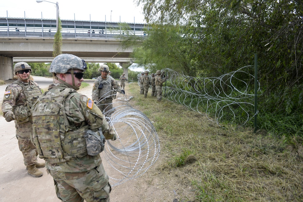 Army Engineers Apply Concertina Wire Along Mexico Border