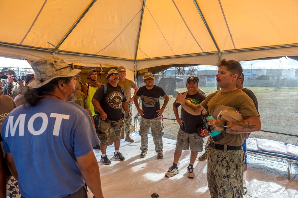 NMCB 1 Seabees set up tents for Tinian citizens displaced by Yutu