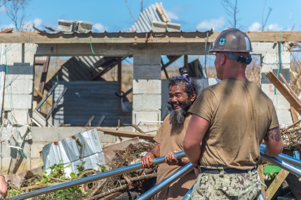 NMCB 1 Seabees set up tents for Tinian citizens displaced by Yutu