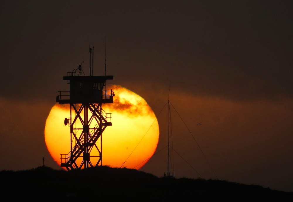 Coast Guard Station Umpqua River watchtower at sunset